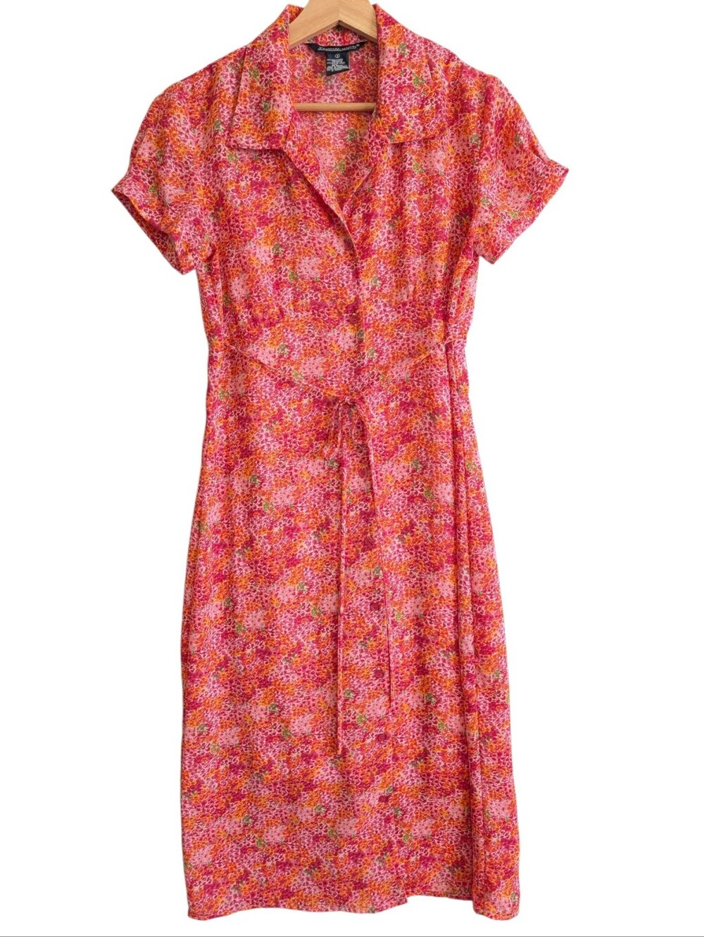Jonathan Martin 90's Button Down Dress Pink Abstract Empire Waist Size Small